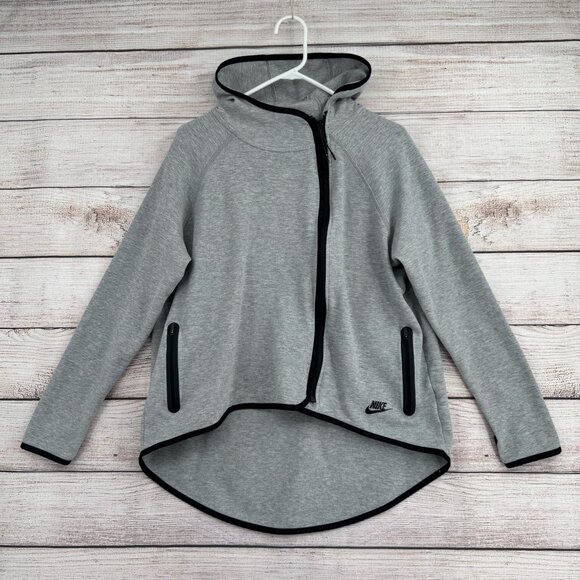 Nike Tops - Nike Tech Fleece Asymmetric Cape Zip Hoodie Sweatshirt Women's Large Gray